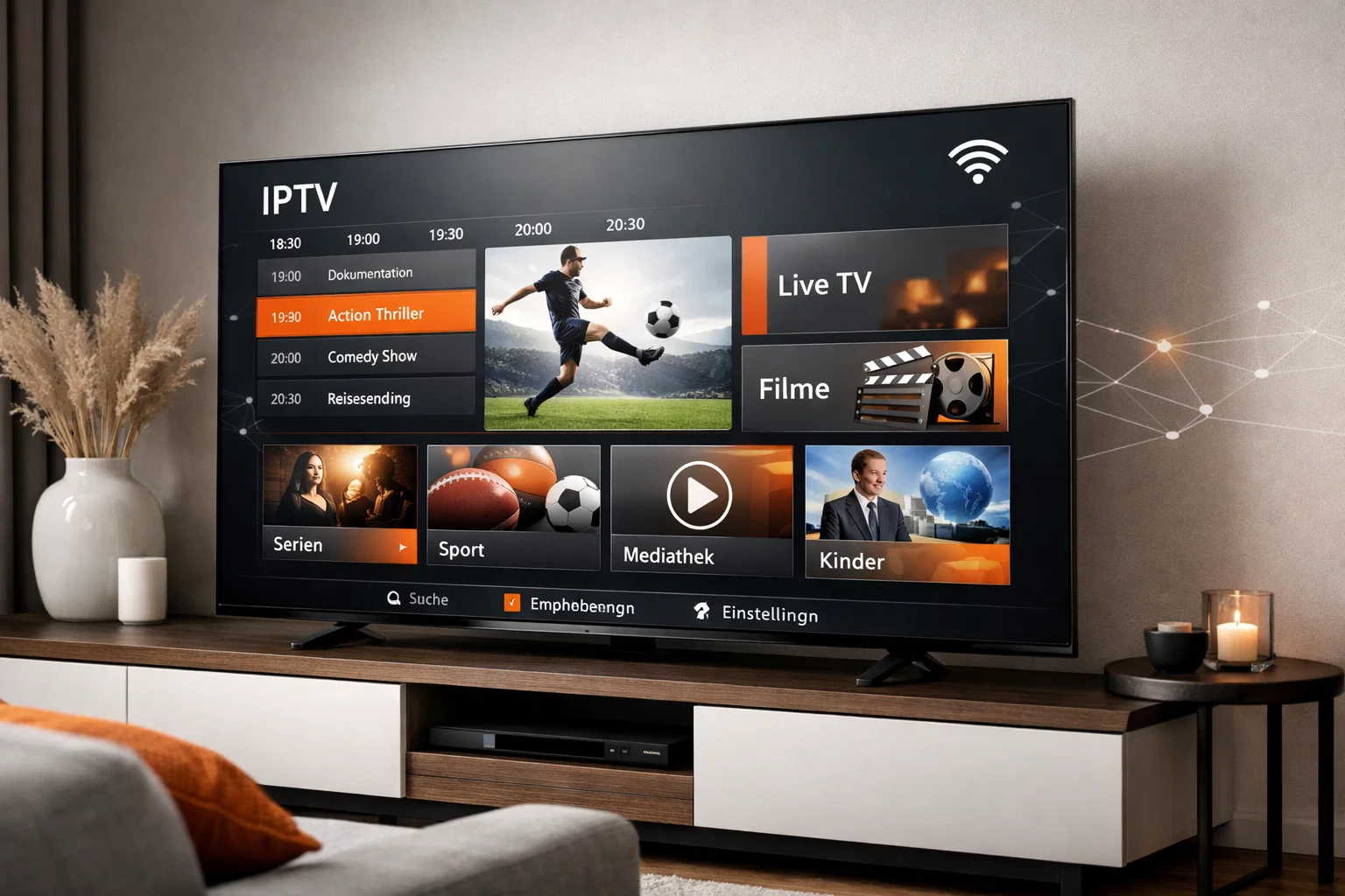 IPTV steht für Internet Protocol Television: Fernsehen wird über das Internet auf einem Smart TV gestreamt